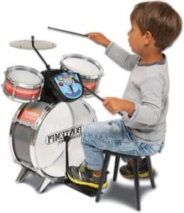 Batterie Enfant 10 Pièces - Kit Complet Avec Tabouret - Pour 3-6 Ans - Cadeau Musical Sécurisé