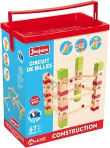 Circuit à billes en bois - ROBA - 20 billes en verre - 60 briques de construction - Naturel